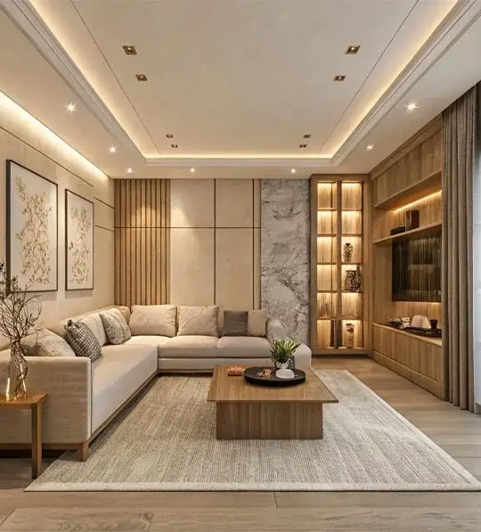 Stylish-hall-home Stylish modern living room interior with open layout and premium finishes