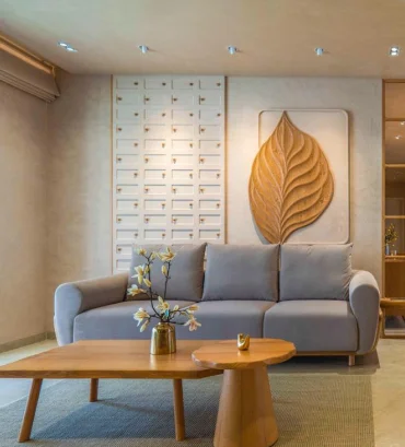 sofa hall Modern sofa hall design with wooden furniture and wall décor