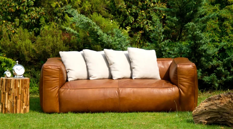 Best sofa for Kerala climate made of durable leather material suitable for humid tropical weather.